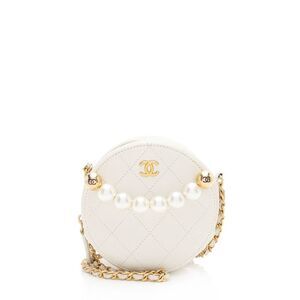 Chanel Lambskin Chic Pearls Round Clutch with Chain